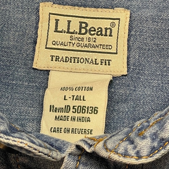 LL Bean Mens Traditional Fit‎ Denim Workwear Shirt Long Sleeve L Tall Blue - Picture 3 of 8